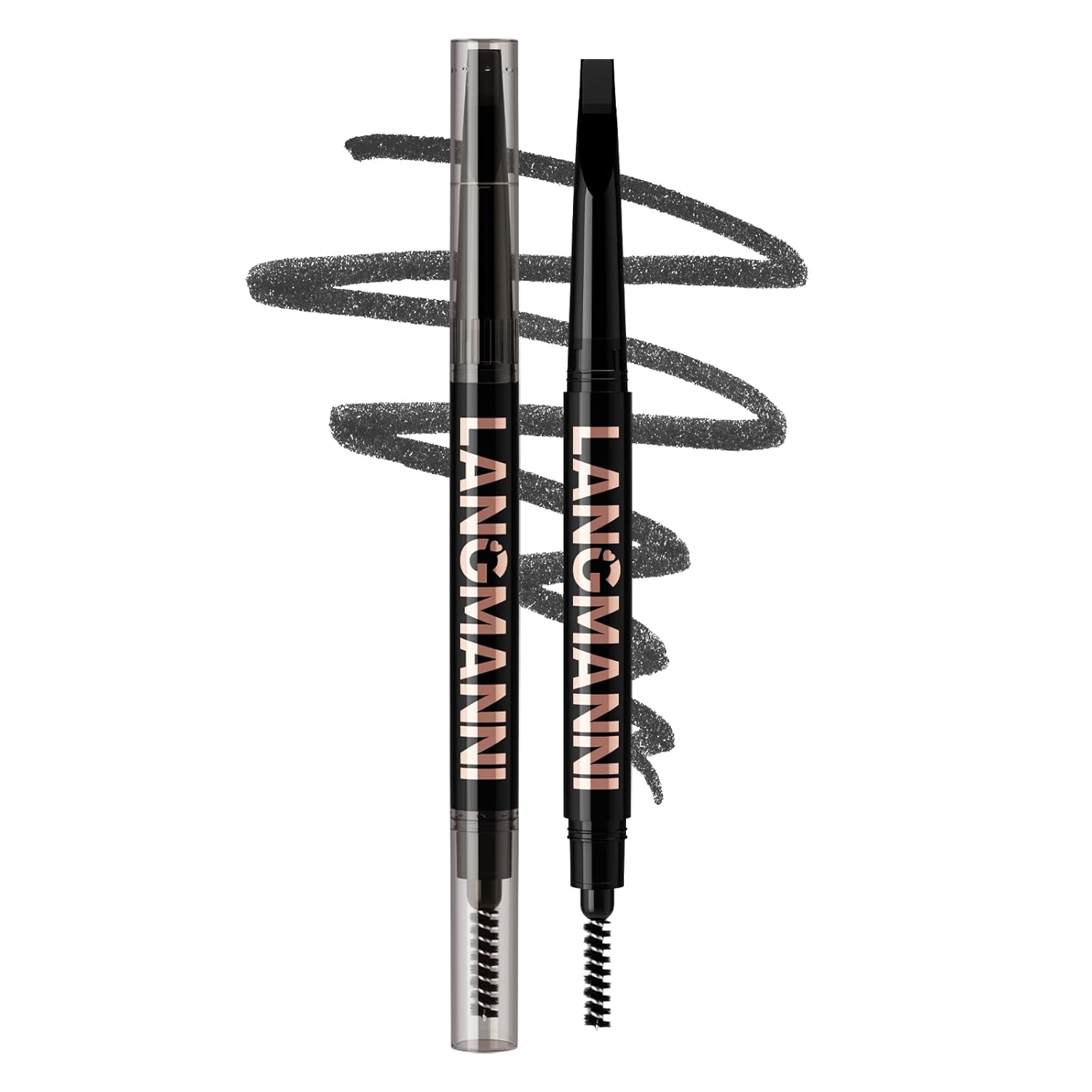 LANGMANNI Dual-Ended Eyebrow Pencil & Spoolie Brush - Ultra-Fine Tip for Natural Hair-Like Strokes & Groomed Brows, Black #03