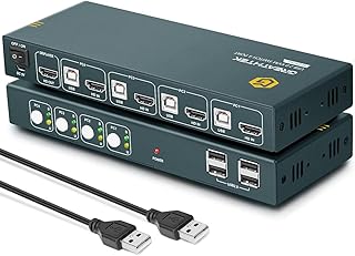 GREATHTEK HDMI KVM Switch 4 Port, 4K@60Hz, USB 2.0, HDMI2.0, HDCP2.2, KVM Switches Button Switch, KVM Switch 4 PC with 4 HDMI and 4 USB Cables