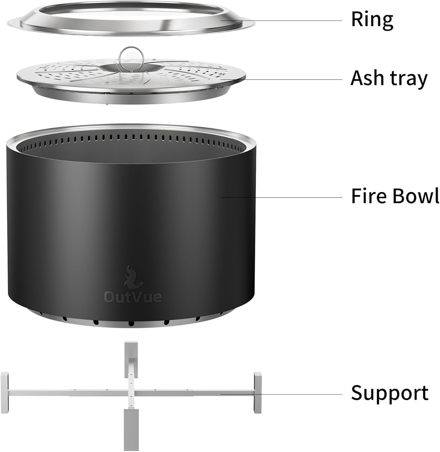 OutVue 27 inch Stainless Steel Smokeless Fire Pit, Outdoor Smokeless Firepit, Wood Burning Fire Pits for Camping, Bonfire, Low Smoke Firepit for Outside (Vertical Hole)