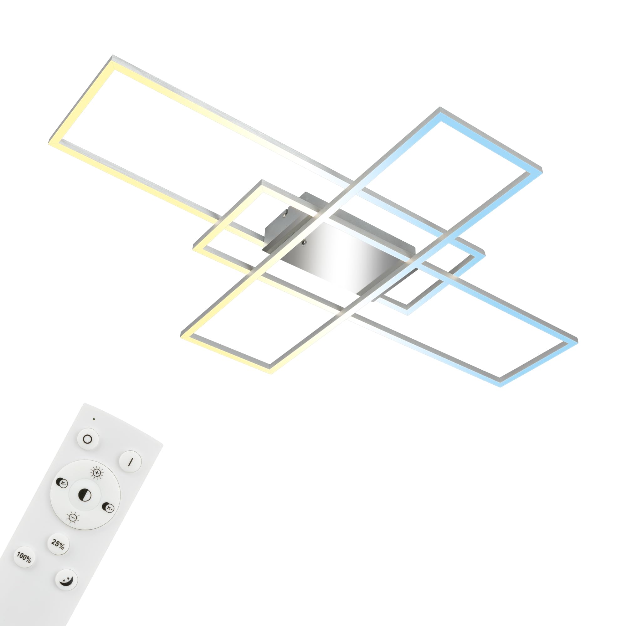BRILONER - LED Deckenlampe mit Fernbedienung, Dimmbar, einstellbar von warmweiß bis kaltweiß, LED Lampe, Deckenleuchte, Wohnzimmerlampe, Schlafzimmerlampe, Küchenlampe, 104x71x9,5 cm, Chrom-Alu
