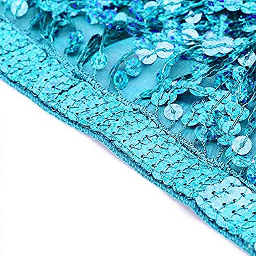 Reetan Boho Belly Skirt Sequins Belly Hip Scarf Tassel Fringe Skirt Rave Party Dance Performance Costume For Women And Girls (H-Blue) #TOP3