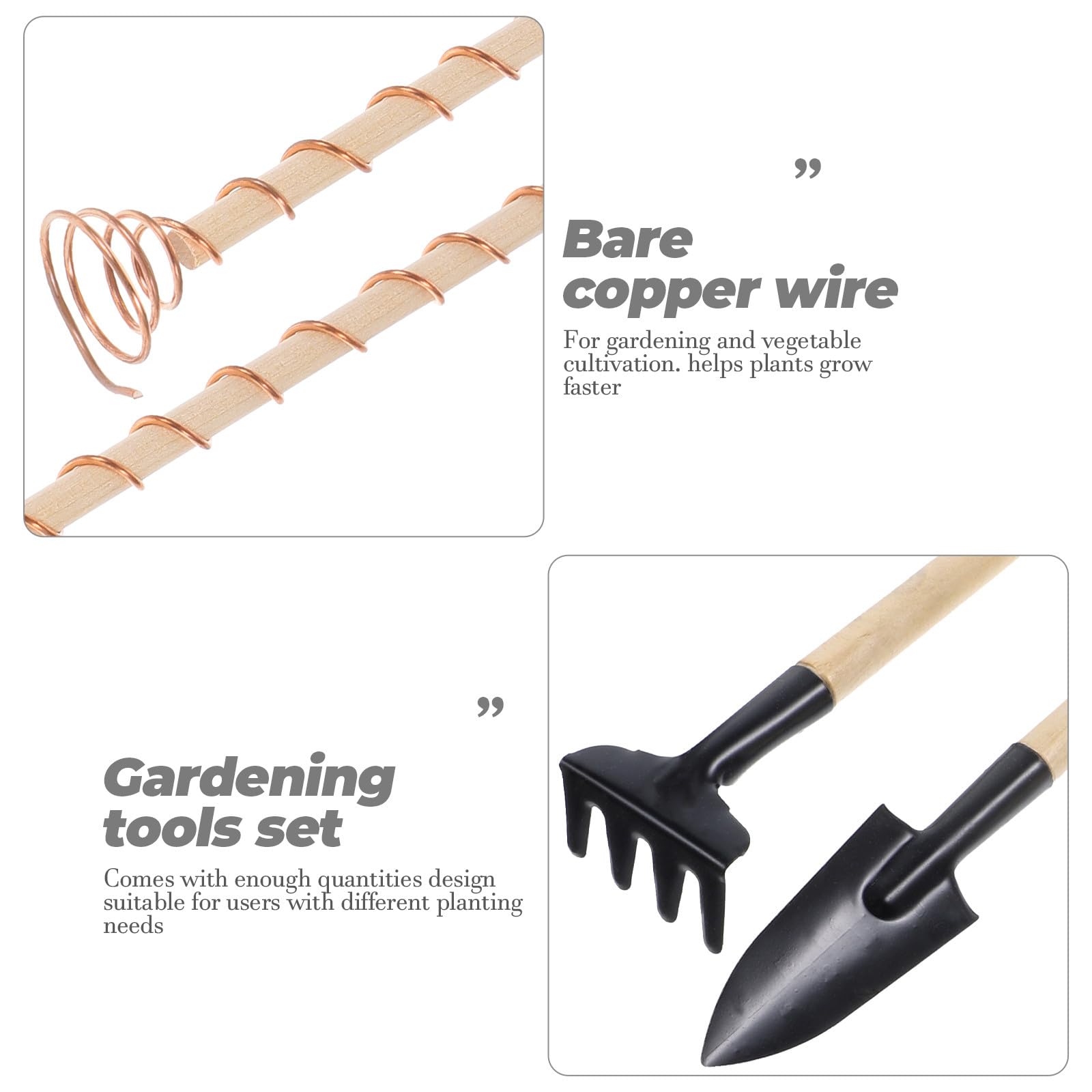 Tofficu Lot de 9 Set de Set de Piquets en Cuivre et Bois pour Jardinage Électroculture, Antenne de Jardin Robuste pour Légumes et Plantes, pour Petits Jardins