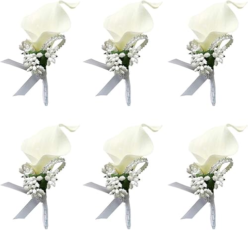 ChezMax Calla Lily - Flores de seda hechas a mano con cinta, ramillete para novia, novio, boda, fiesta, 6 paquetes