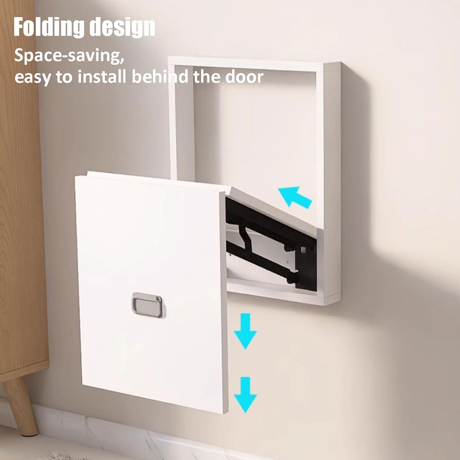 Wall Mounted Folding Shoe Changing Stool Solid Wood Entryway & Bathroom Seating Space Saving Retractable Design for Living Room & Restroom (Original Wood Color & Off White Shell)