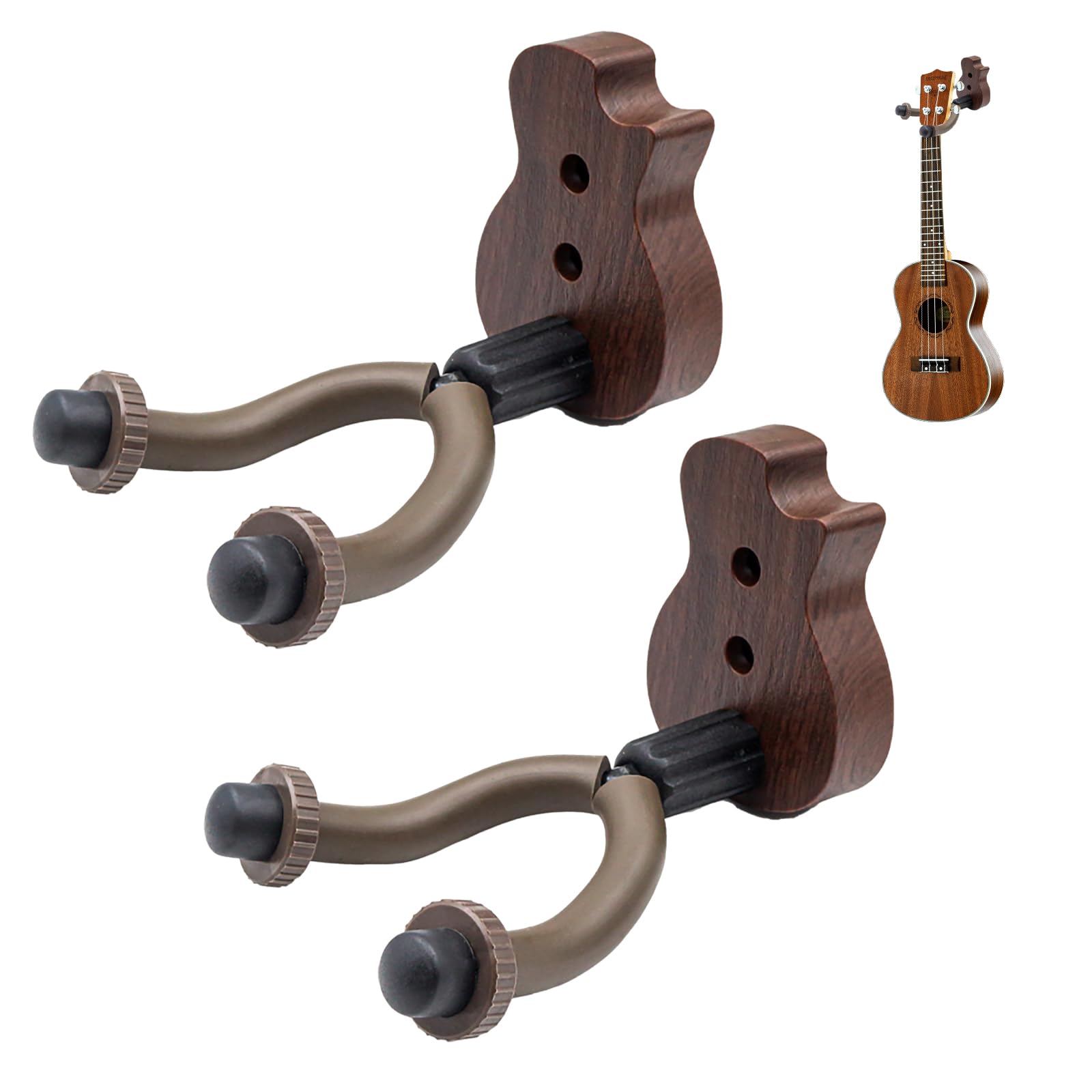Supporto Da Parete Per Chitarra 2 Pezzi - In Noce Nero, Per Chitarra Acustica, Elettrica, Basso E Banjo - Foto 3