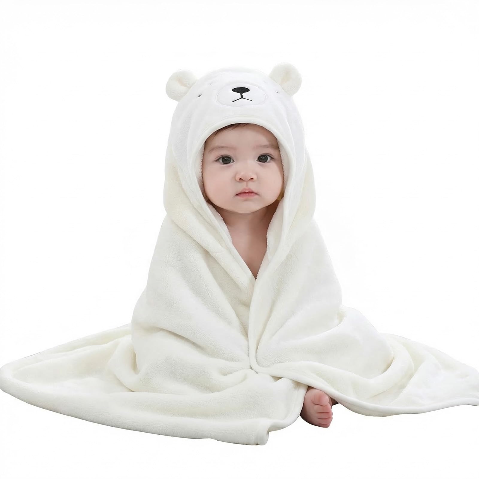 Mzbnfa Baby Towels with Hood, Baby Bath Towels, Animal Design Baby Bath Towel for Newborn & Toddler, Super Soft Baby Towels with Hood, Ideal for Baby Bath Time & Gifting (White Bear)