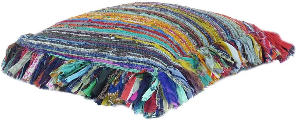 Eyes of India Colorful Chindi Boho Throw Pillow Cover, Decorative Rag Rug Bohemian Handmade Cushion Case for Couch Sofa Bed Living Room (Green, 20" X 20")
