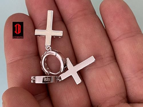 Iced Moissanite 14K Gold Vermeil 925 Silver Dangle Cross Stud Earrings 2Ct (1.5” (2.1Ct), White Gold) #TOP5
