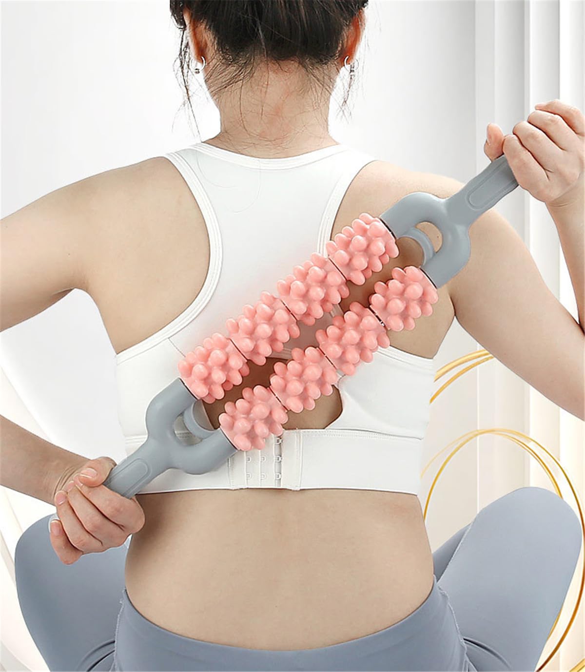 Muskelroller für Sportler, Bein, Rücken, Schulter, zweireihig, Massagestab, tiefer Triggerpunkt und myofasziales Lösen Werkzeug zur Linderung von Muskelkater, Krämpfen und Verspannungen (Rosa)