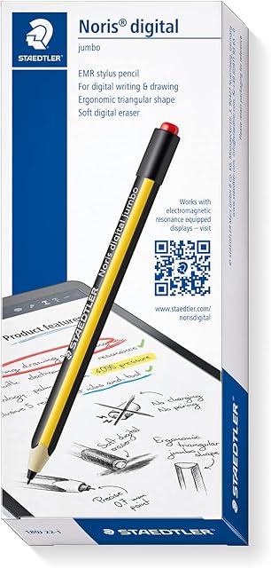 STAEDTLER Noris Digital Jumbo 180J 22 EMR Stylus Set + 1 Digital Eraser for Digital Writing, Drawing and Erasing on EMR Touchscreens + 5 Other Replacement Tips, 180J 22-1X