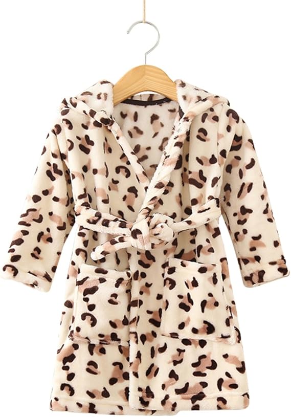 Toddlers/Kids Hooded Robe Soft Fleece Bathrobe Children Pajamas Baby