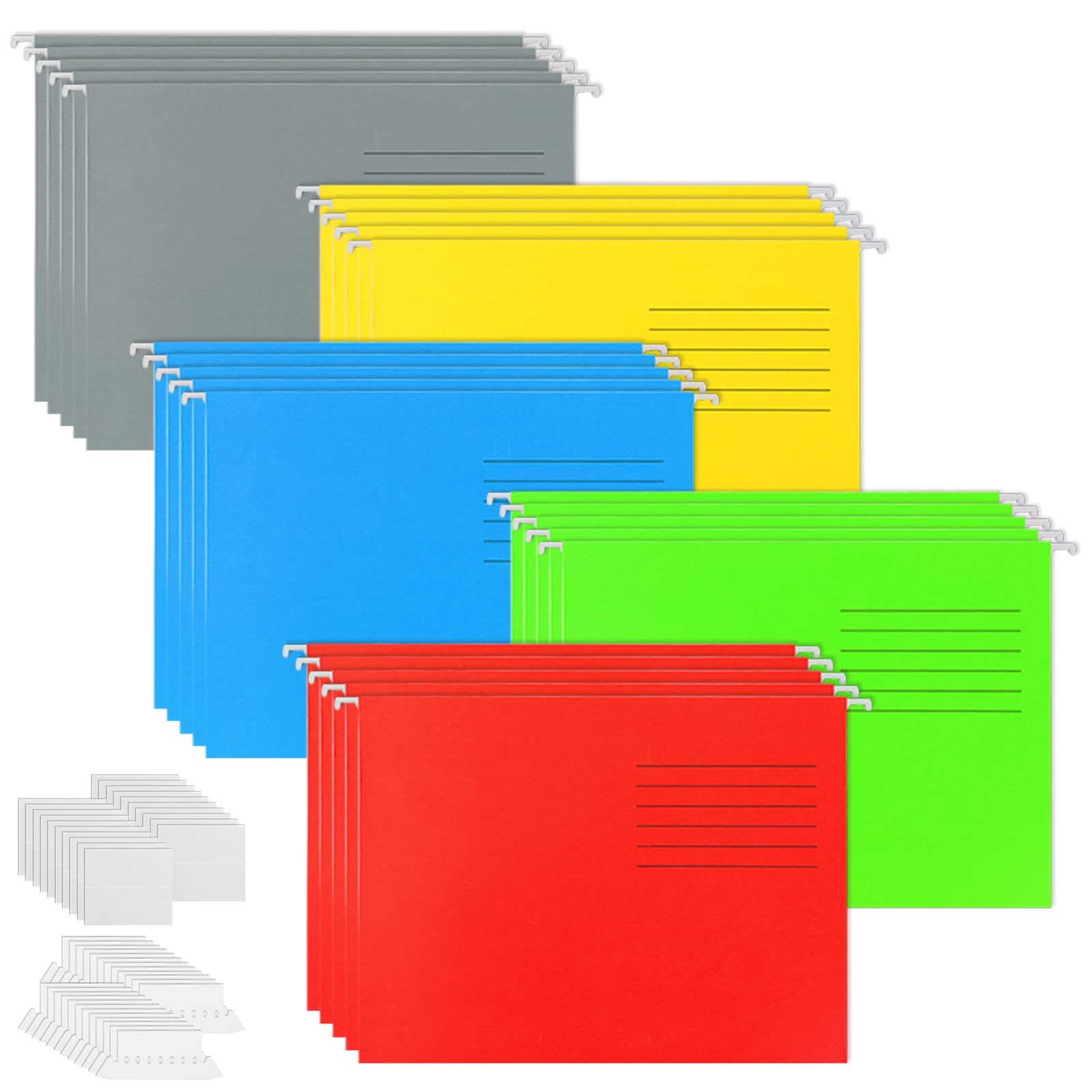 25 piezas carpetas colgantes A4, 5 colores carpetas colgantes a4 plastico, carpeta colgante plastico con pestañas y soportes para tarjetas para la escuela, el hogar, Oficina