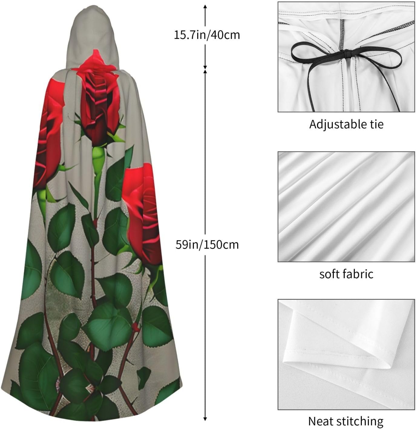 SSIMOO Red Rose Flowers 1 Unisex Cloak-Enthralling Vampire Cape for Halloween-A Must-Have Party Attire for Men and Women