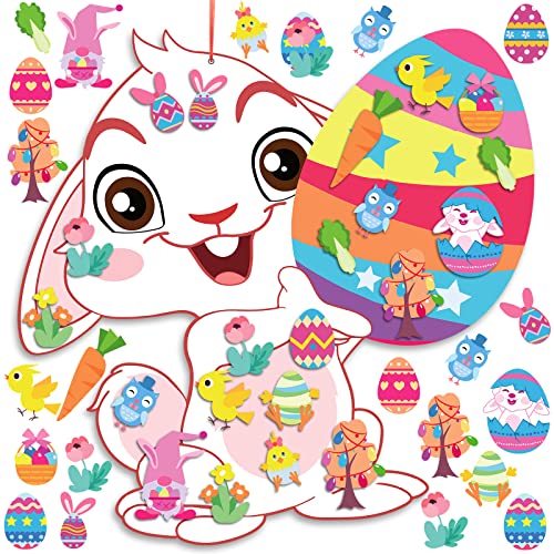 37 PCS Easter Felt Crafts 2.3 Ft DIY Rabbit Felt Craft Ornaments with Hangings Bad Bunny Birthday Decorations Bunny Party Supplies Felt Wall Activities for Toddlers Kids' Felt Craft Kits for Birthday