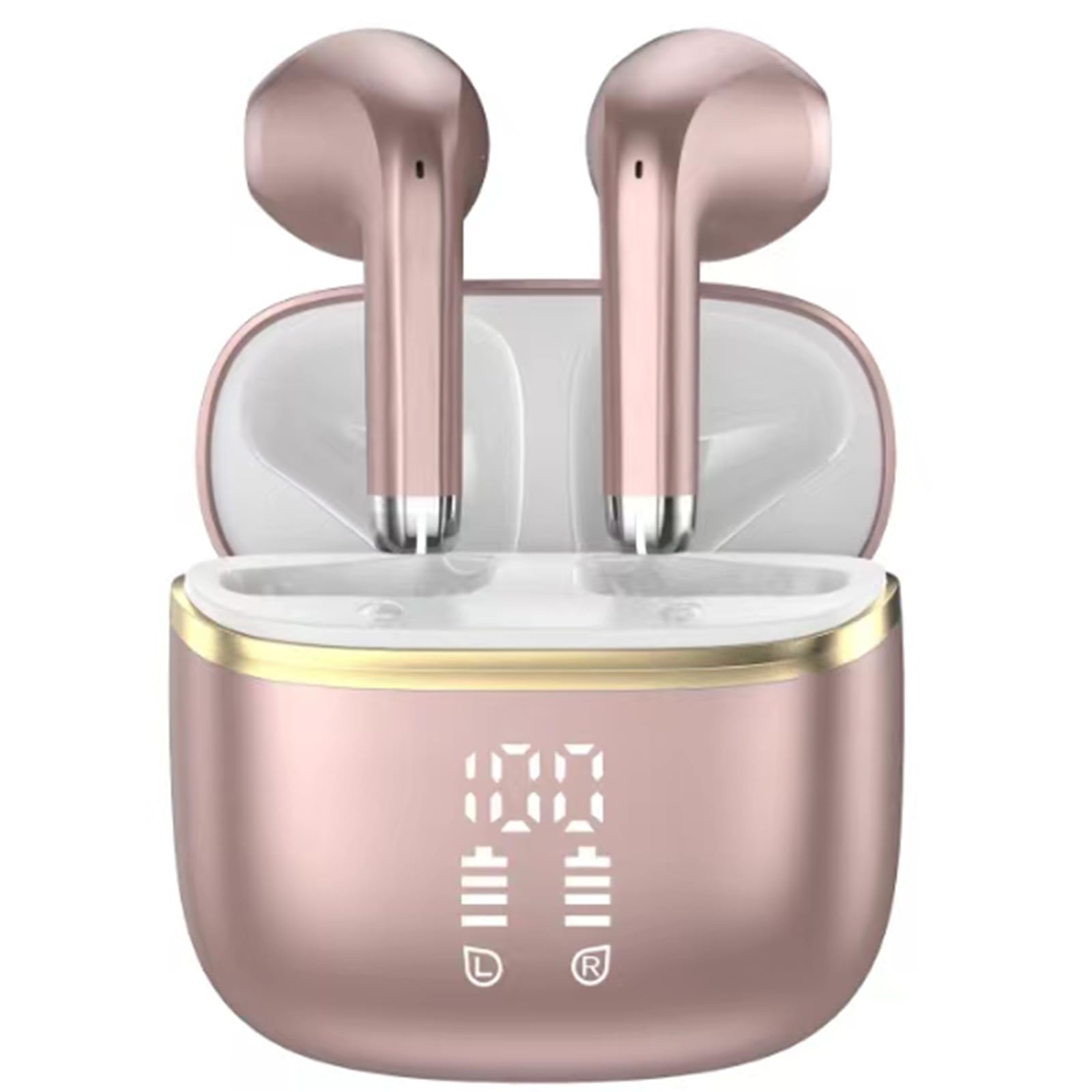 Bluetooth Kopfhörer, In Ear Kopfhörer Kabellos Bluetooth 5.4 mit 4 ENC Mic | HiFi Stereo Noise Cancelling Wireless Earbuds, 48H Spielzeit LED-Anzeige, IP7 Wasserdicht Sport Ohrhörer USB-C Blau Hellrosa