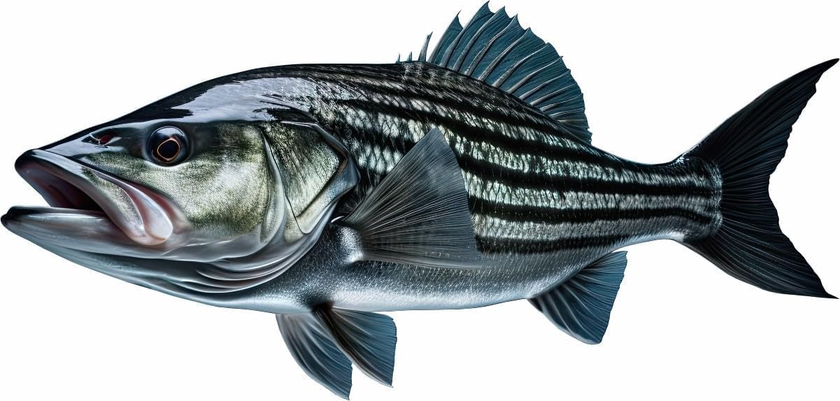 Striped Bass 2.0 Beautiful Fish Decal | Fishing Decal for Boat, Car, Vehicle Truck Etc | Waterproof Vinyl Sticker | Many Sizes & Styles Available | 12" to 50" by Digital Fish Art (Medium, Position 1R)