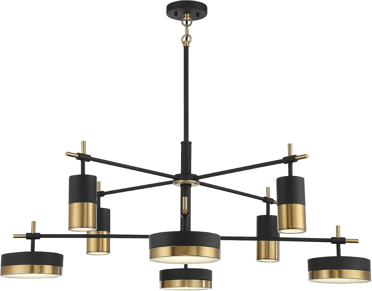 Savoy House 1-1637-8-143 Ashor Modern Geometric Crushed Crystal Chandelier, Integrated LED 8-Light 56 Total Watts, 15" H x 42" W, Matte Black & Warm Brass