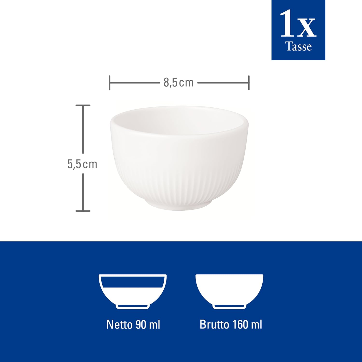 Villeroy & Boch Afina Collection Small Dip Bowl, Premium Porcelain, Made in Germany, Dishwasher and Microwave Safe, 3 oz Capacity, 3.25 x 3.25 x 2.25 in, Stackable, Rich, Creamy White