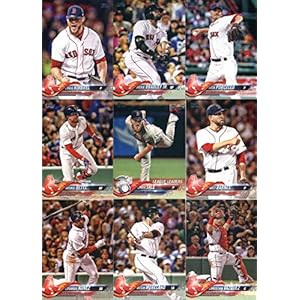 2018 Topps Complete (Series 1 & 2) Boston Red Sox Team Set of 21 Cards: Rafael Devers(#18), Chris Sale(#20), Eduardo Rodriguez(#43), Boston Red Sox(#48), Eduardo Nunez(#76), Christian Vazquez(#103), Mitch Moreland(#104), Chris Sale(#129), Mookie Betts(#140), Matt Barnes(#152), Boston B-Boys (Betts, Benintendi, Bradley)(#211), Craig Kimbrel(#242), Rick Porcello(#260), Jackie Bradley Jr.(#270), Steven Wright(#370), David Price(#411), plus more