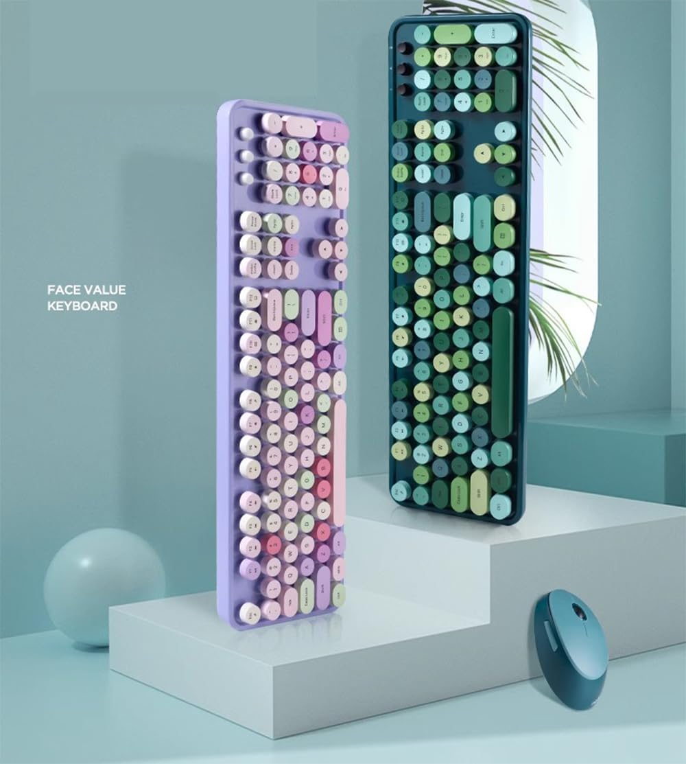 2.4G Full-Size Wireless Keyboard and Mouse Combo, TzBBL Colorful Computer Wireless Keyboard Mouse Combos 104 Key (Green-A)…