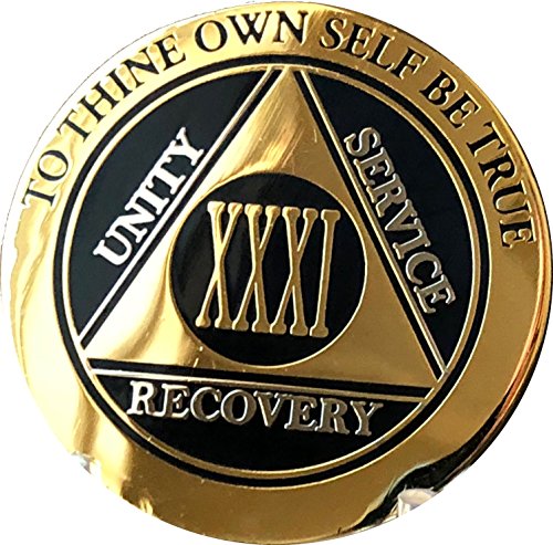 RecoveryChip 31 Year AA Medallion Elegant Black Gold Silver Bi-Plated Alcoholics Anonymous Chip