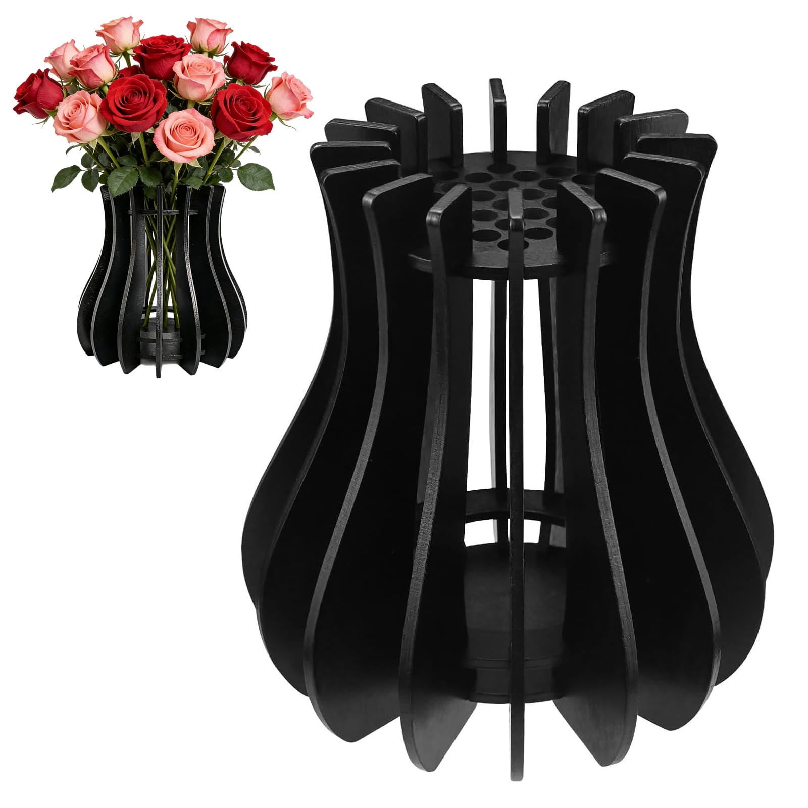 Zhuomengyun Black Vase For Lego Flowers Bouquet, 3D Wooden Puzzle Vase Wooden Vase Compatible For Flowers Bouquet Creative Flowers Vases For Botanicals Daffodils Sunflowers Roses Cherry Blossom Tulips Lotus
