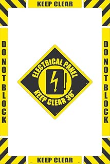 NMC Electrical Panel Keep Clear 36" Walk-On Floor Marking Kit, Configurable (Includes 12 X 12 Center Floor Sign and Marking Strips with Corner Angles), Smooth Non-Slip Surface, WFKSM05