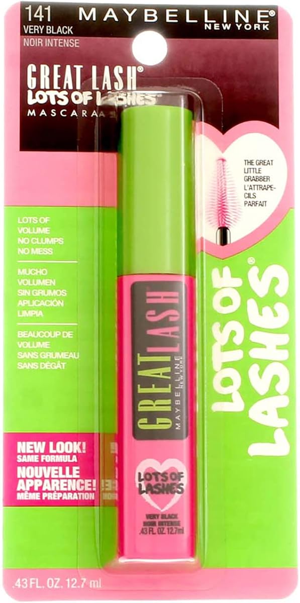 Maybelline New York Great Lash Lots of Lashes Máscara lavable, muy negro, 0,43 onzas (paquete de 3)