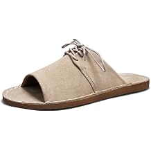 Men's Suede Flat Sandals Round Open Toe Breathable Soft Sole Beach Slides Sandals Comfortable Slip On Lightweight Summer Casual Outdoor Walking Slippers