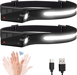 Headlamp Flashlight, 2Pack Rechargeable LED Headlamps 1200Lumens 2 COB 230°Wide Beam Headlight with Motion Sensor Bright 5 Modes Lightweight Waterproof Head Lamp for Outdoor Running, Camping Hiking