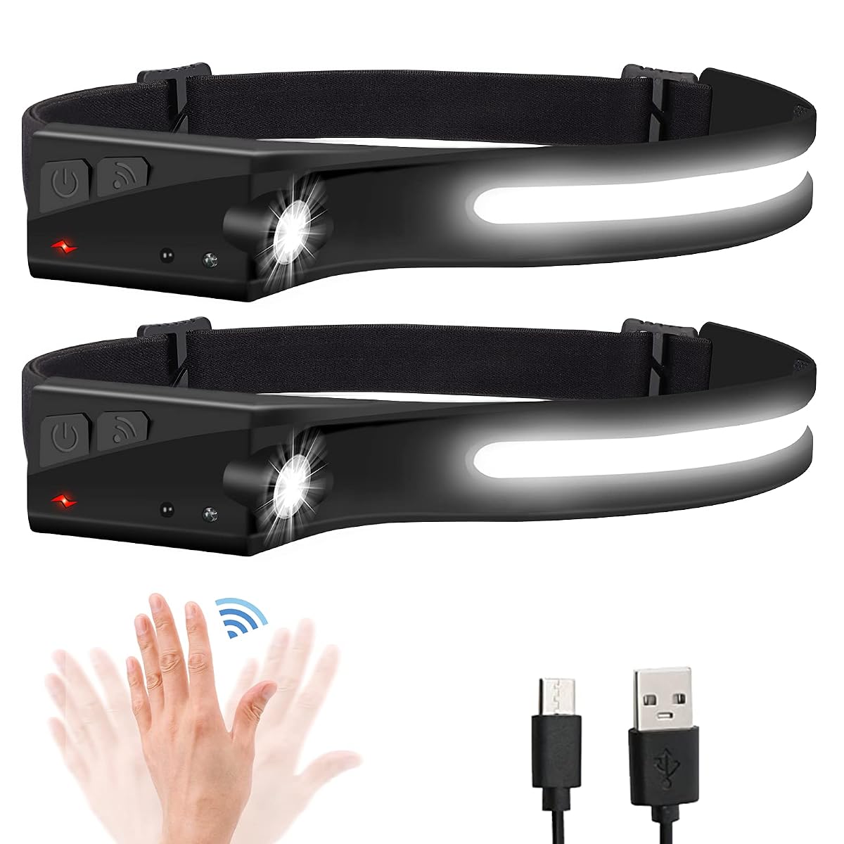 Headlamp Flashlight, 2Pack Rechargeable Led Headlamps 1200Lumens 2 Cob 230Wide