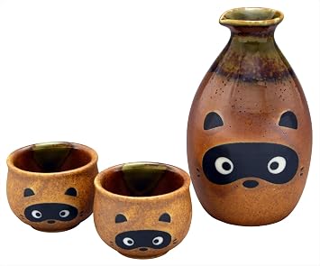 Setoyaki E-00173 Tanuki Sake Bowl Set