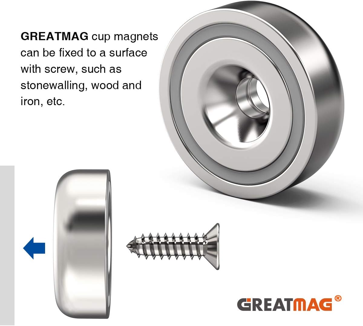 Neodymium Round Base Cup Magnets with Heavy Duty Countersunk Hole, 60 lbs Strong Rare Earth Magnets with Screws for Refrigerator, Office, DIY, Craft, Dia-1 Inch, Pack of 12