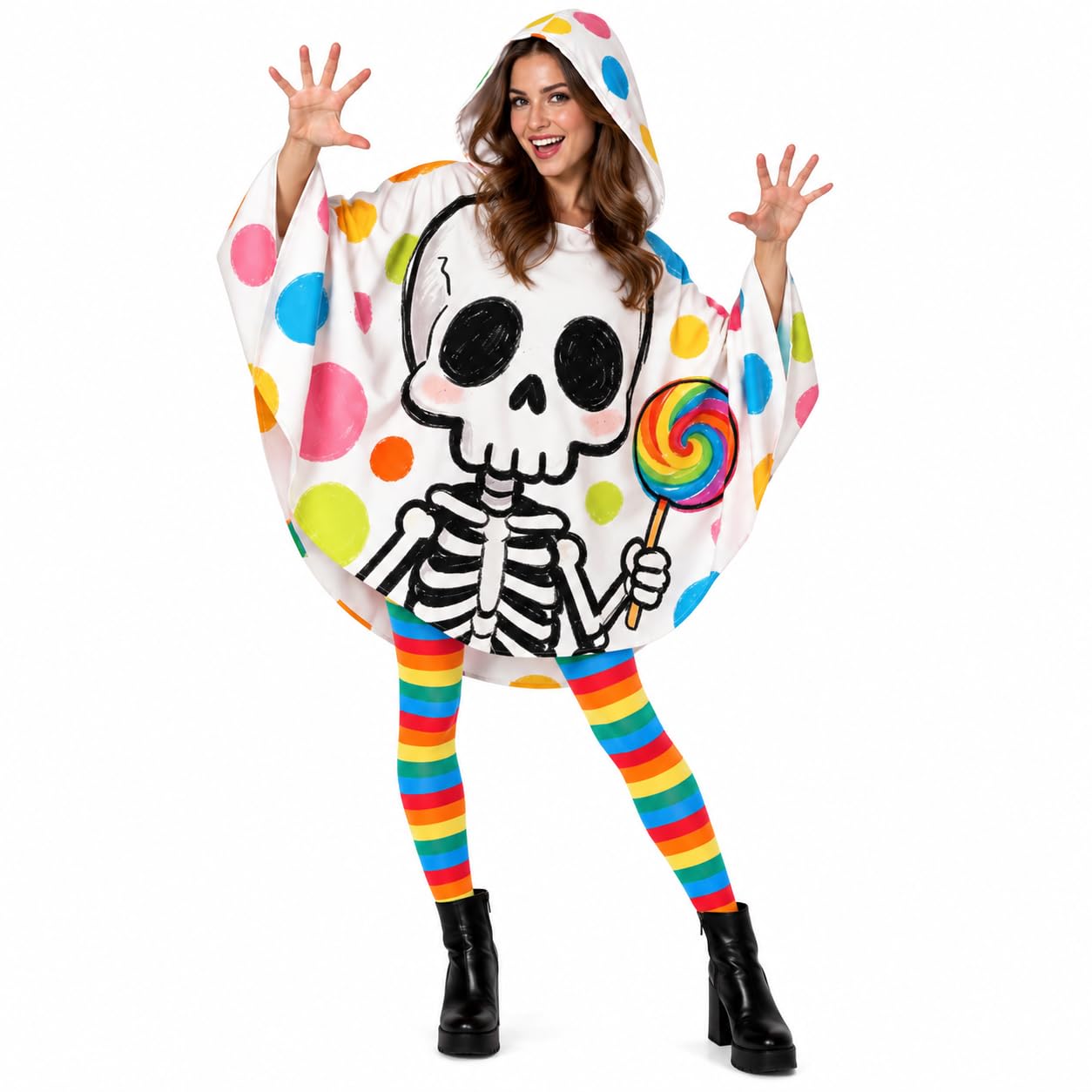 Halloween Ghost Costume for Women White Ghost Poncho with Leggings Spooky Fancy Dress Outfit Ghost Costume with White Hooded Cape for Halloween, Carnival, Cosplay, Birthday Candy Party โ image 1