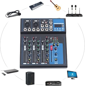 Channel bluetooth Mixer Studio Audio Sound USB Compact Mixer Mixing Console for Professional and Beginners (4 Channel)