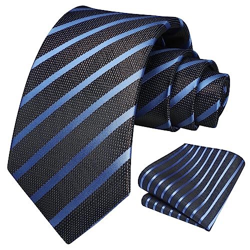 Image of HISDERN Mens Tie Striped Ties and Handkerchief Set Business Formal Woven Pocket Square Wedding College Stripe Necktie