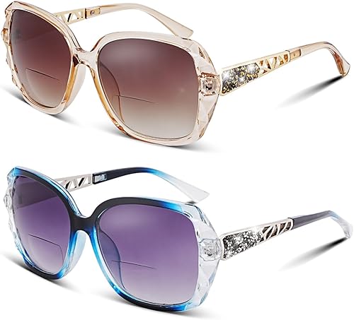 Miniatura 9 de Lentes de sol bifocales de lectura para mujer, de gran tamaño, cuadrados, con lentes de sol brillantes y compuestos brillantes con lectores