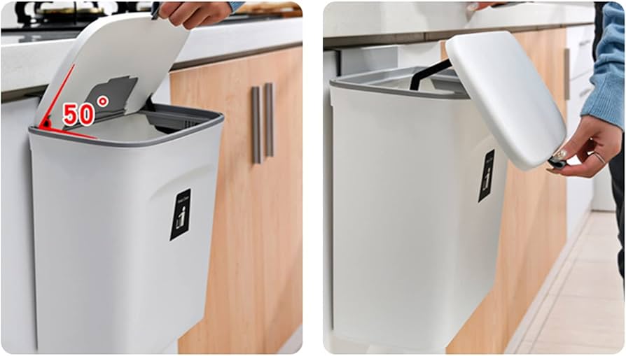 FWEEK Pattumiera da appendere con coperchio scorrevole, cestino per rifiuti da 9 l con coperchio, in plastica, per armadio, cucina, camper, bagno, WC, camera da letto, soggiorno, ufficio, grigio
