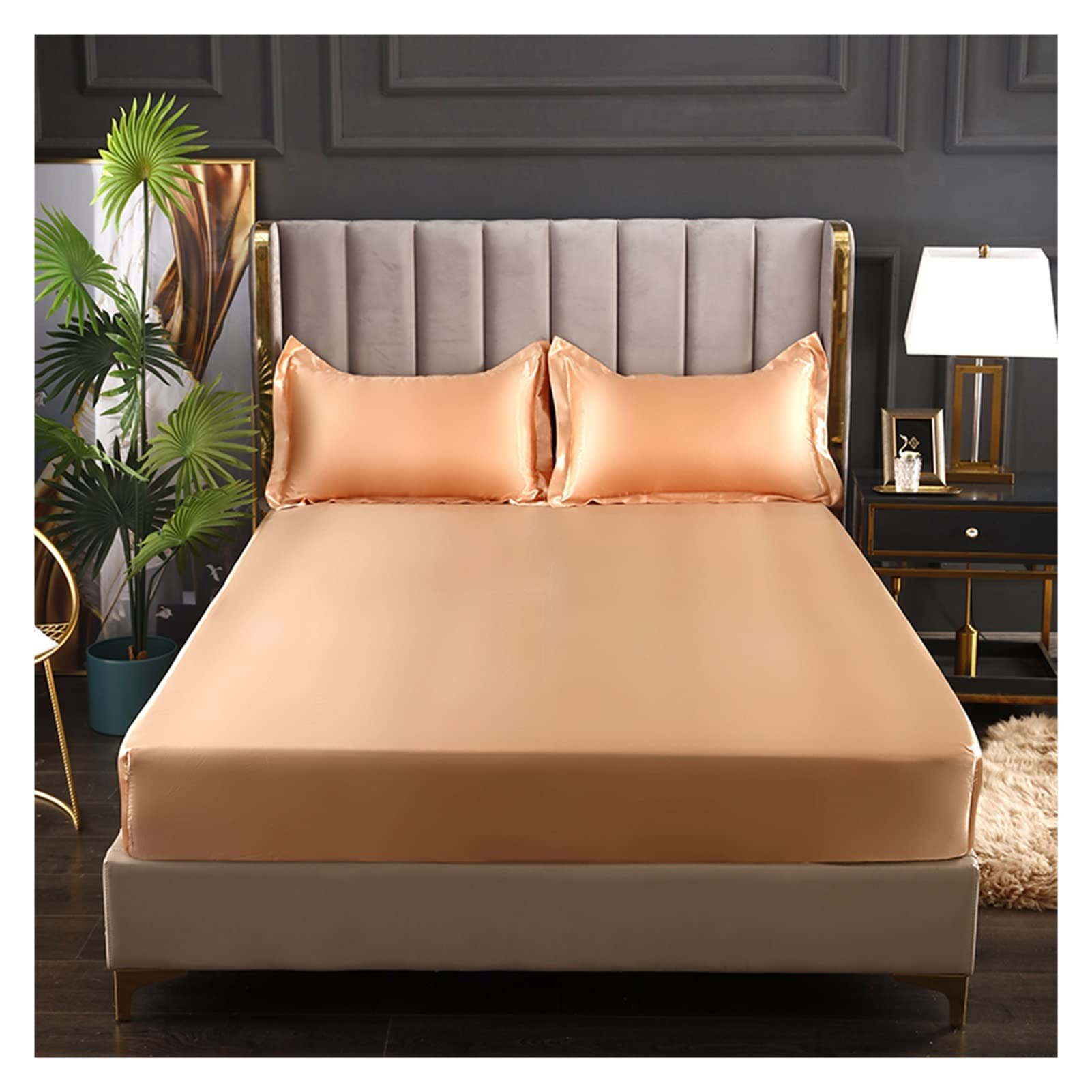 Ice Silk Bettlaken Spannbettlaken Satin Viskose Bettlaken Hochwertiger einfarbiger Matratzenbezug Gummiband Bettlaken 160x200 FüR Boxspringbetten Und HerköMmliche Matratzen(Ka fe se,180x200x25cm)