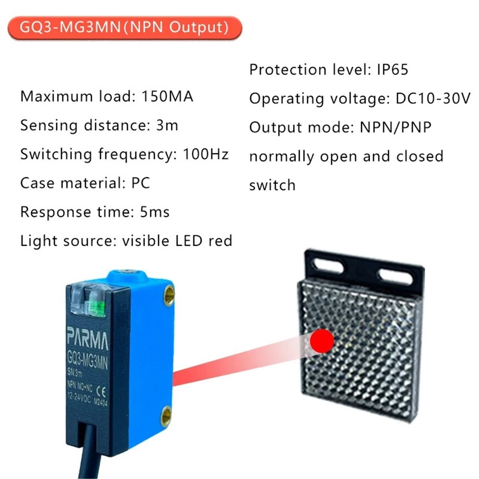 1PCS The Detection Range Of Diffuse Reflectance Mirror Reflection Square Sensor R61 Is 3 metres, GQ3-MG3MN