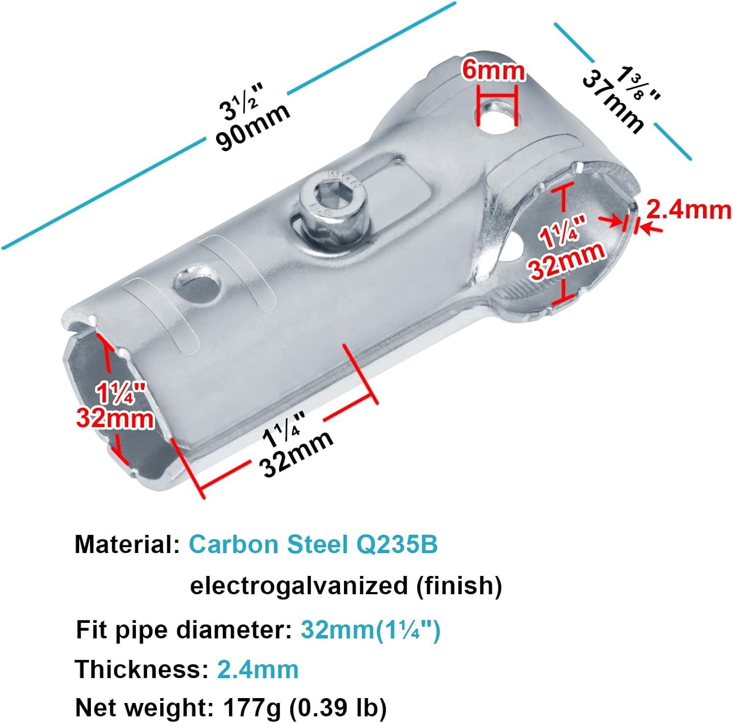 10 Sets T Pipe Clamp Connector for 1-1/4" x 1-1/4" (1.25" OD) Round Tube Frame, Chain Link Fence Tee Clamps