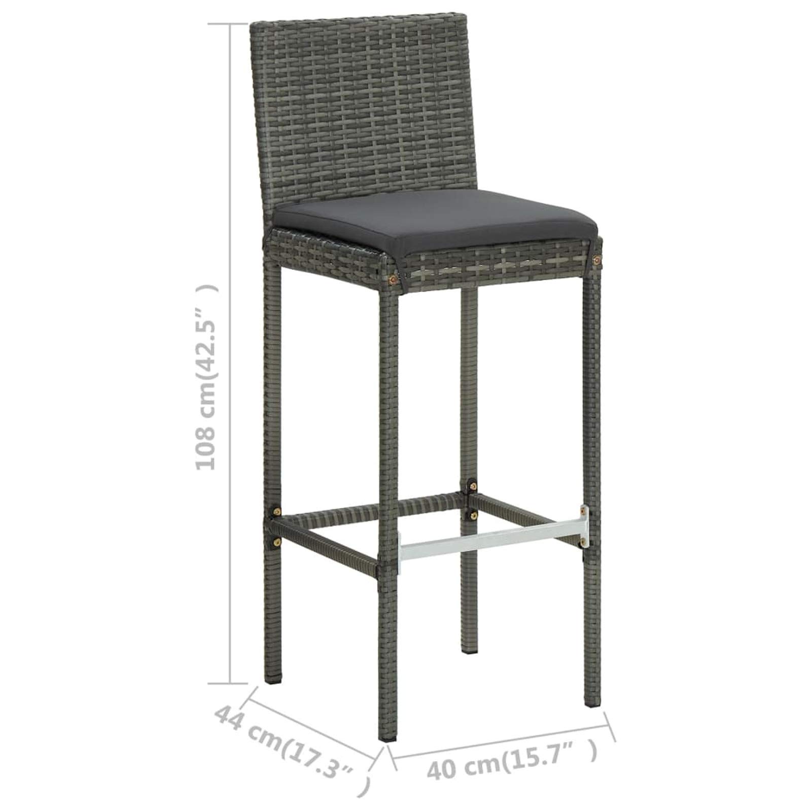 Homgoday Taburetes de bar con cojines, 2 unidades, gris de poliratán, silla de oficina, silla de oficina, silla de escritorio para salón o dormitorio