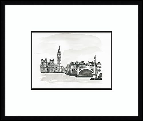 Kate and Laurel Framed Wall Art Print Postcard London by Teju Reval, 25 x 21, Svelte Noir Black Frame, Vintage, Architecture Art for Wall Decor