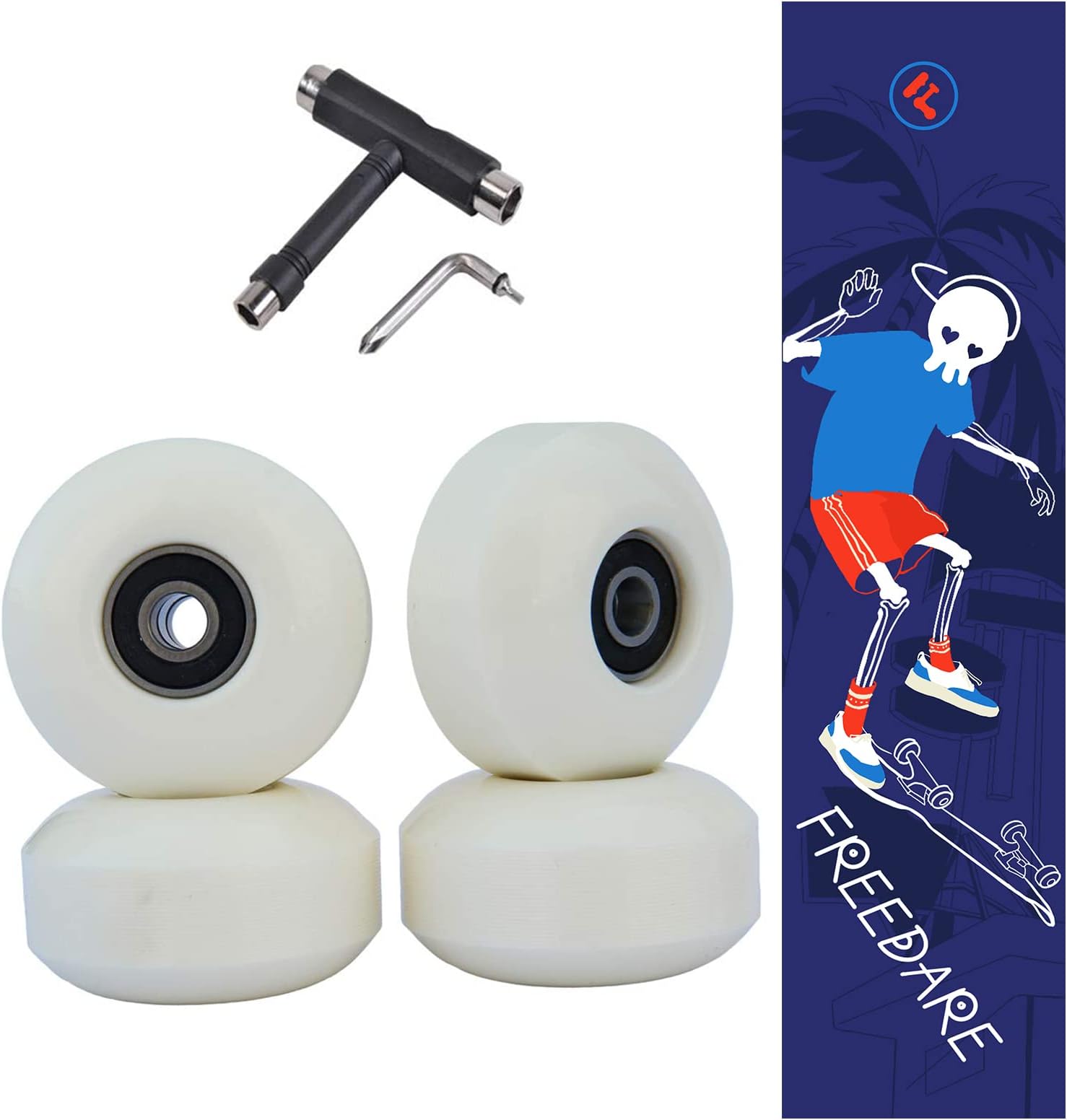 FREEDARE Skateboard Wheels 52mm and Bearings, Spacers Installed 92A Street Wheels Skateboards Tricks(Pack of 4)
