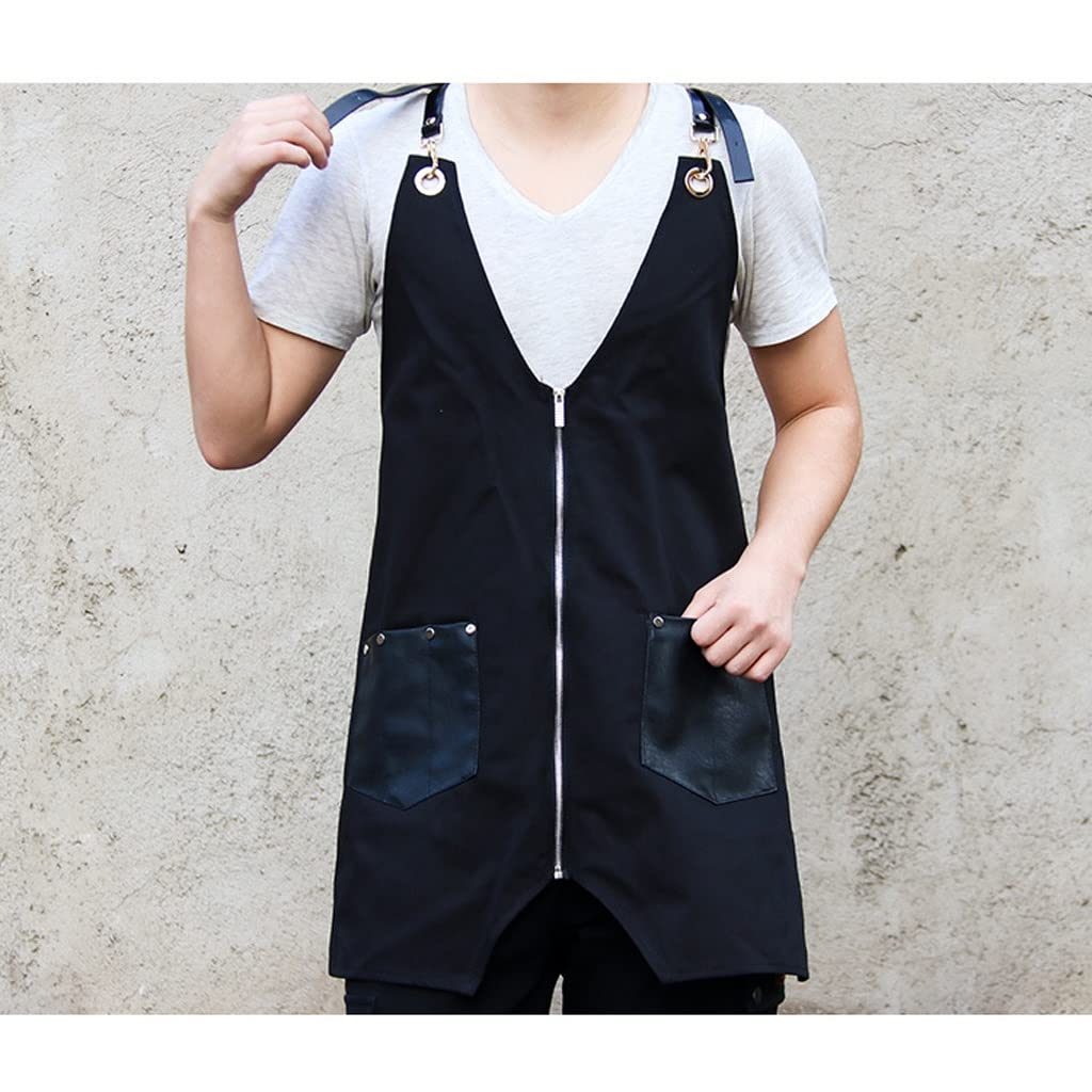 Delantal de Peluquero Hombres y Mujeres Delantales Cocina Chef Delantal Cocinar Babero Delantal Barber Delantal Reloj de Pared Delantal Delantal de Barista (Color : Black)