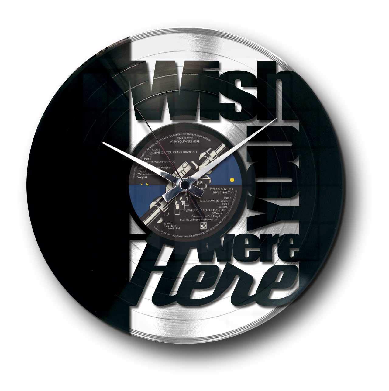 Orologio in vinile SILENZIOSO e PERSONALIZZABILE con DISCO PLATINO - WISH YOU WERE HERE PLATINO - Design Anni 70 - Idea Regalo per Musicisti e Appassionati