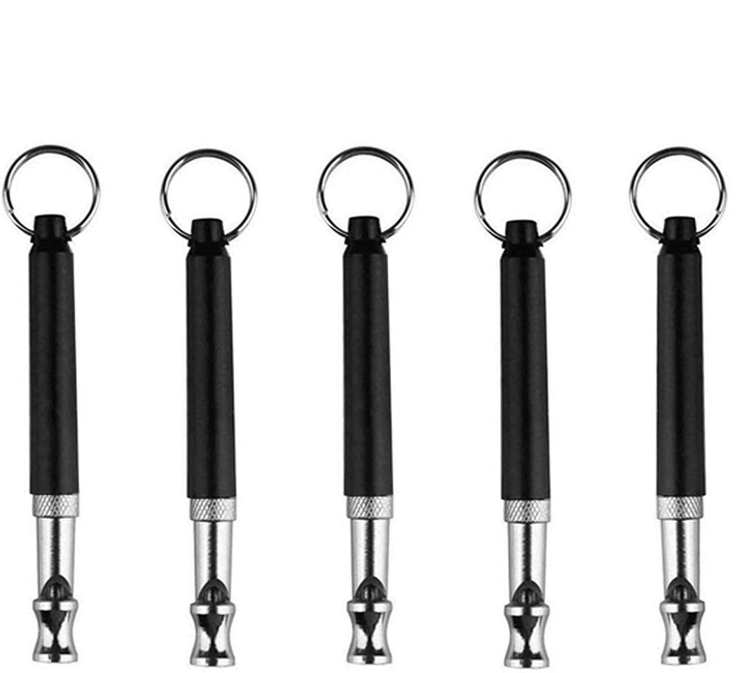 Pet Mania - 5 Professional Metal Dog Training Whistles with Keyring Attachment