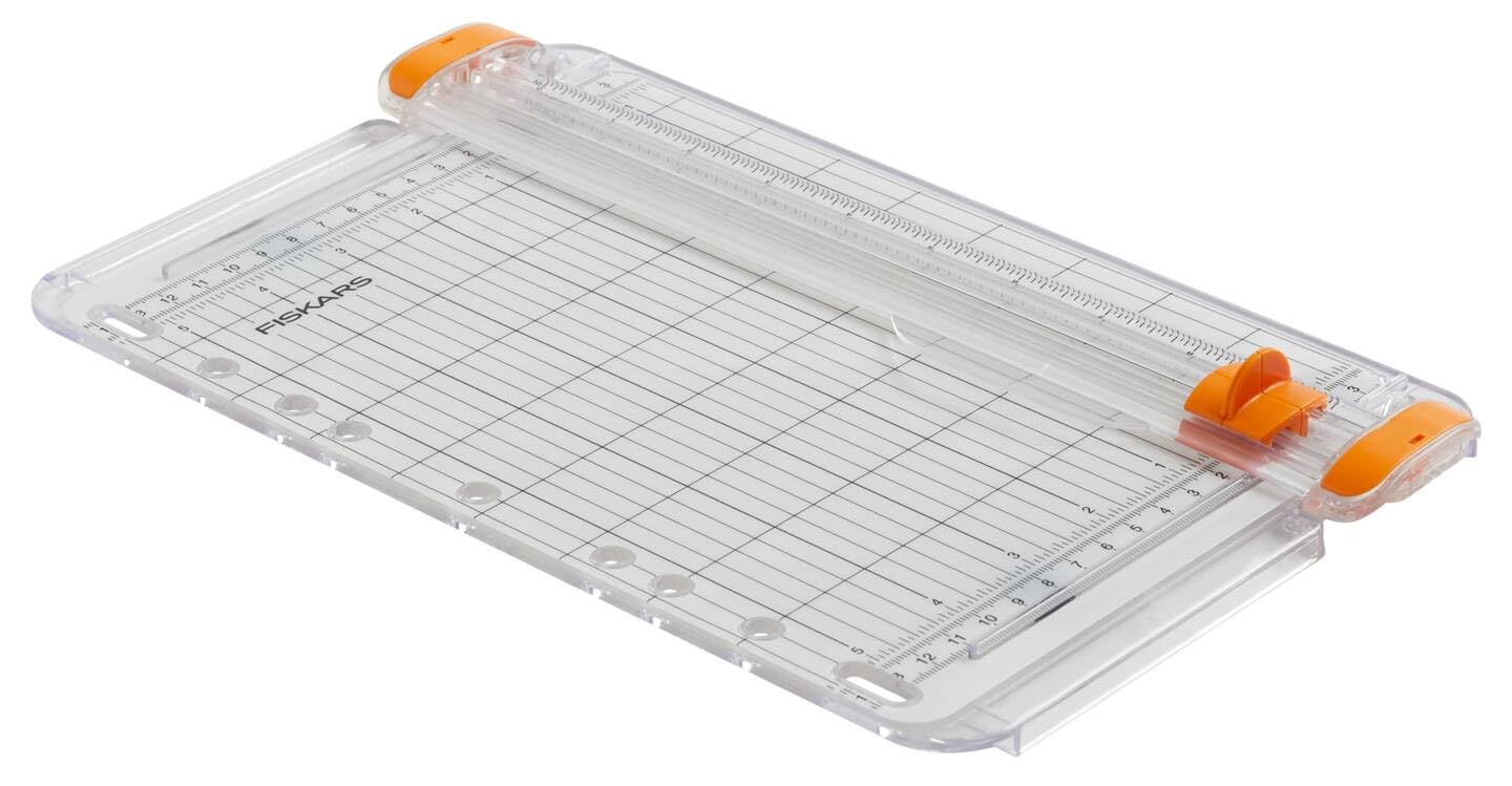 Fiskars Portable Paper Cutter, SureCut, A5 portrait, A4 landscape, With cutting line guide, White/Orange, 1077798