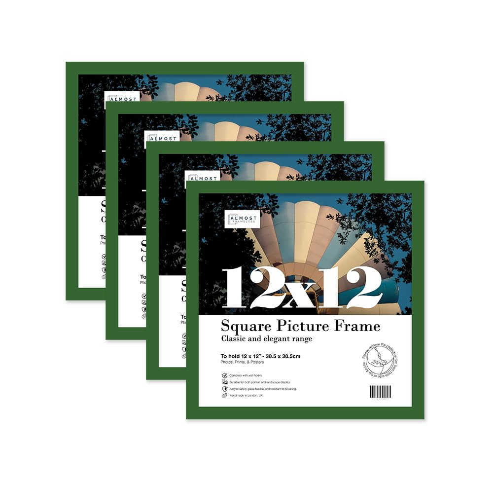 Almost Frameless 12x12 Green Picture Frame Set of 4, Display 12x12 Picture Gallery Wall, Poster, Photo, Artwork, or Print, Green, Square โ image 1