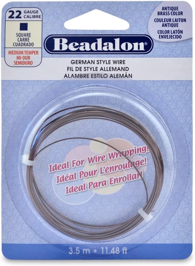 Beadalon German Style Wire, Square, Antique Brass, 22 Gauge/.025 in-3. 5 m/11.5 ft